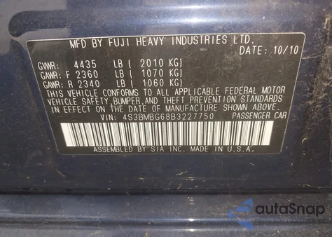 2011 Subaru Legacy 2.5I Premium z USA, uszkodzony, nr VIN 4S3BMBG68B3227750